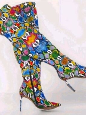 NWOT Steve Madden Vanquish Multicolor Snakeskin Over-the-Knee Stiletto Boots 8